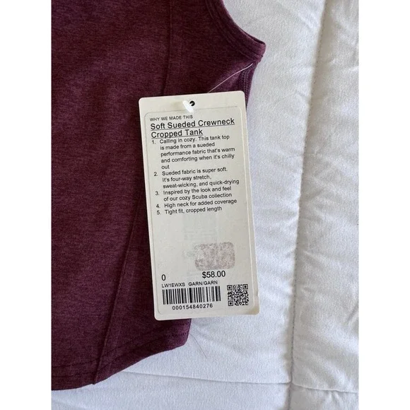 NEW Lululemon Soft Sueded Crewneck Cropped Tank Top Garnet Women's Size 0 NWT - Picture 2 of 8